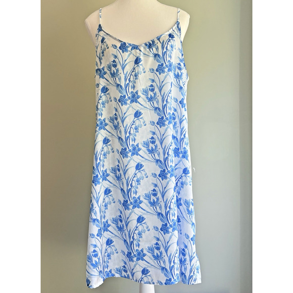 Kenny Flowers The Cote D'azur Strappy Slip Dress L/XL Blue White Floral Resort - Picture 1 of 14